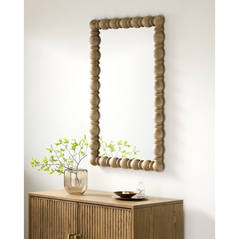 Solid Pine Wood Rectangle Accent Mirror, 36" x 24", Natural Wood