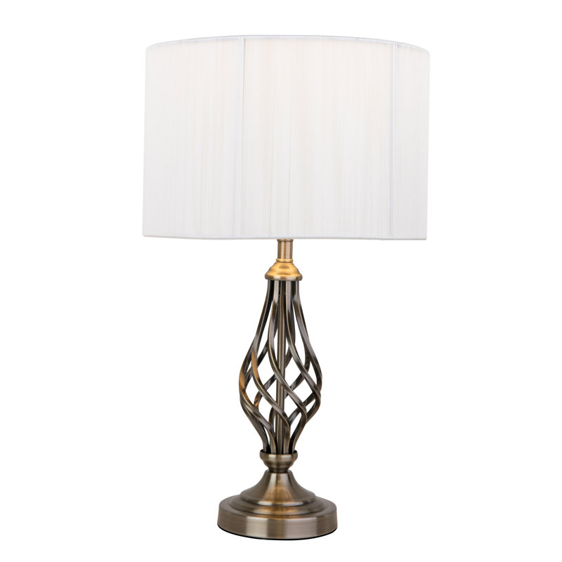 Alaizah 49cm Table Lamp Classic Barleytwist Metal with Ivory String Wrapped Shade, Antique Brass