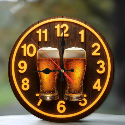 10'' Round MDF Wall Clock with Silent Quartz Movement and No-Drill Hanging Hook(AA Batteries Not Included)