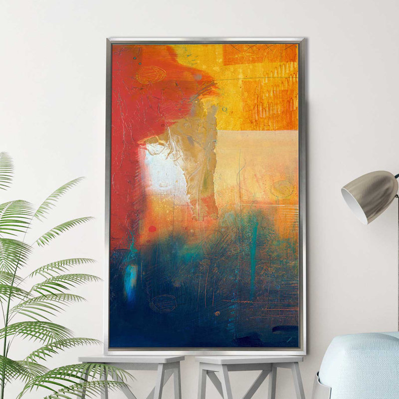 «Summer Set I», reproduction de peinture acrylique, H 63,5 po x l 39,5 po x P 2 po, Cadre flottant argent