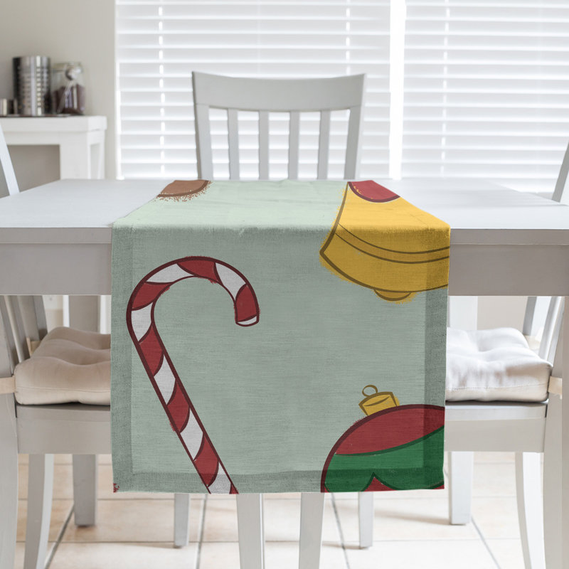 Chemin de table de noël fêter hol, L 72 po x l 16 po, Vert / Rouge / Jaune, Polyester