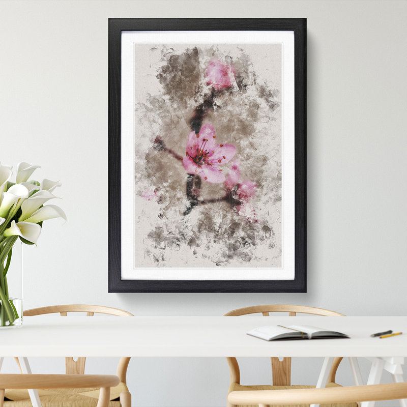 Pink Cherry Blossom Flowers Vol.1 - Picture Frame Graphic Art, 36cm H x 27cm W x 2cm D, Black Framed