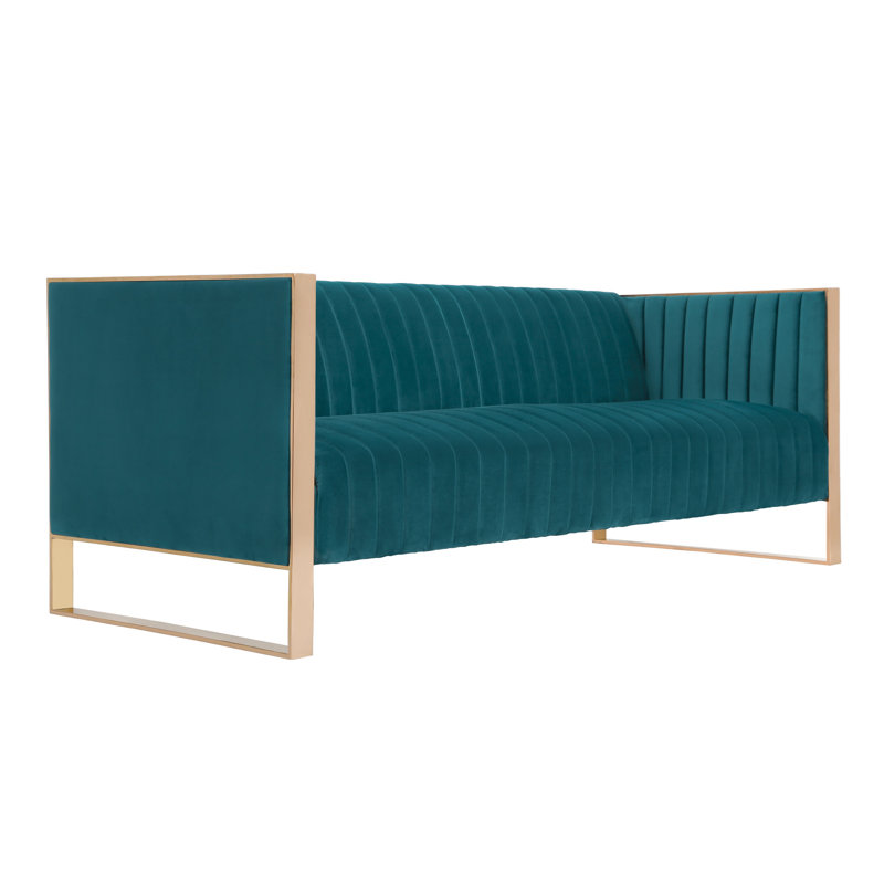 Canapé rembourré en velours Mid-Century 83 po Trillium, Velours bleu turquoise