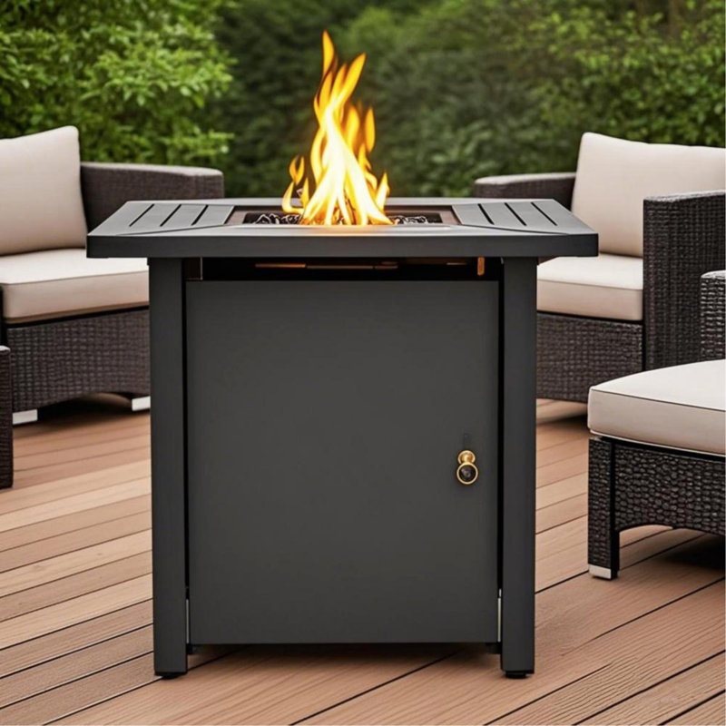 Foyer de table au gaz propane 30 po, foyer carré en acier de 50 000 BTU pour la terrasse extérieure - noir