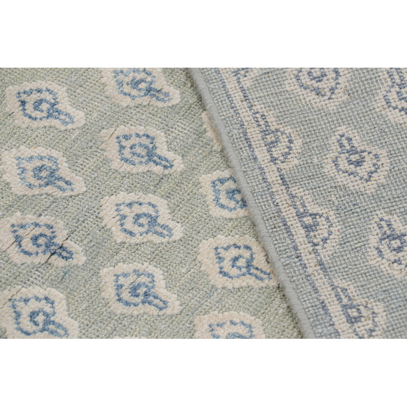 Rug & Kilim’S Modern Block Print Rug In Blue And White Floral Pattern, Rectangle 10' x 14'