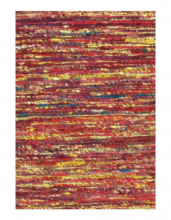 Red Flat-weave Tufted Sari Silk 4'x 6'
