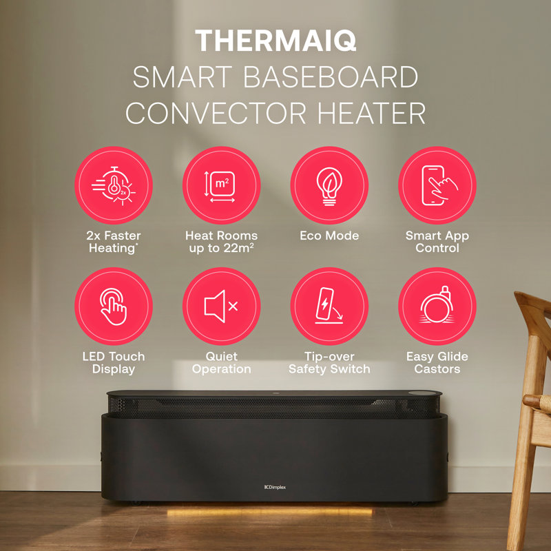 Dimplex ThermaIQ 2.2kW Baseboard Convector Heater, Eco Mode, Timer, WiFi - Black