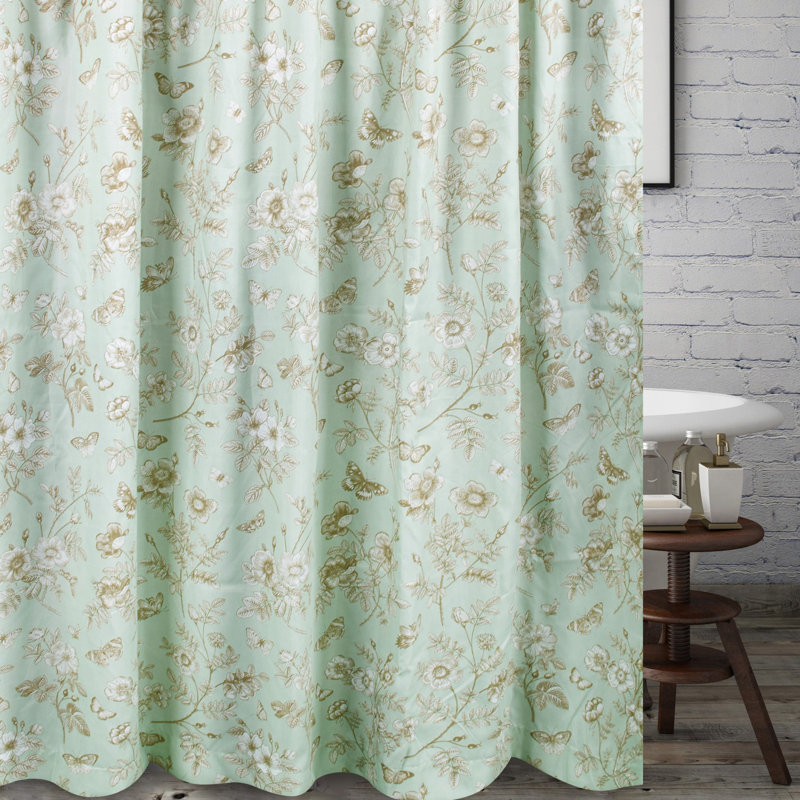 Greenland Home Fashions Olivia Shower Curtain – 72" x 72" Floral Butterfly Garden Polyester Bathroom Curtain with Reinforced Buttonholes
