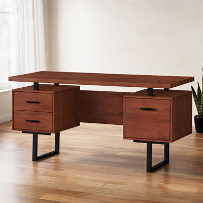 Bureau d'ordinateur en cerisier stratifié avec tiroirs, bureau à domicile moderne et contemporain de 60 pouces
