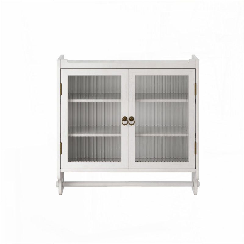 24.8''Glass Door Cabinet, White Washed