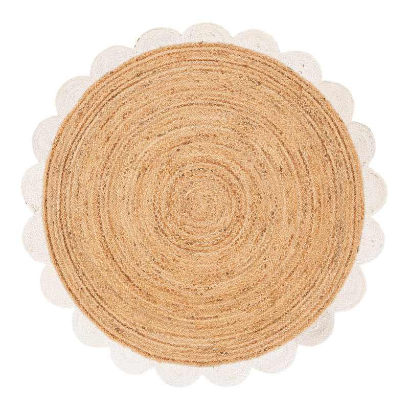 Solid Scallop Braided Jute Rug, Round 5'1"