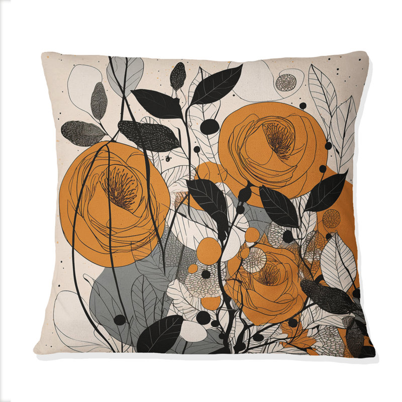 Illustration rétro de roses terracotta III - Coussin décoratif à imprimé abstrait botanique