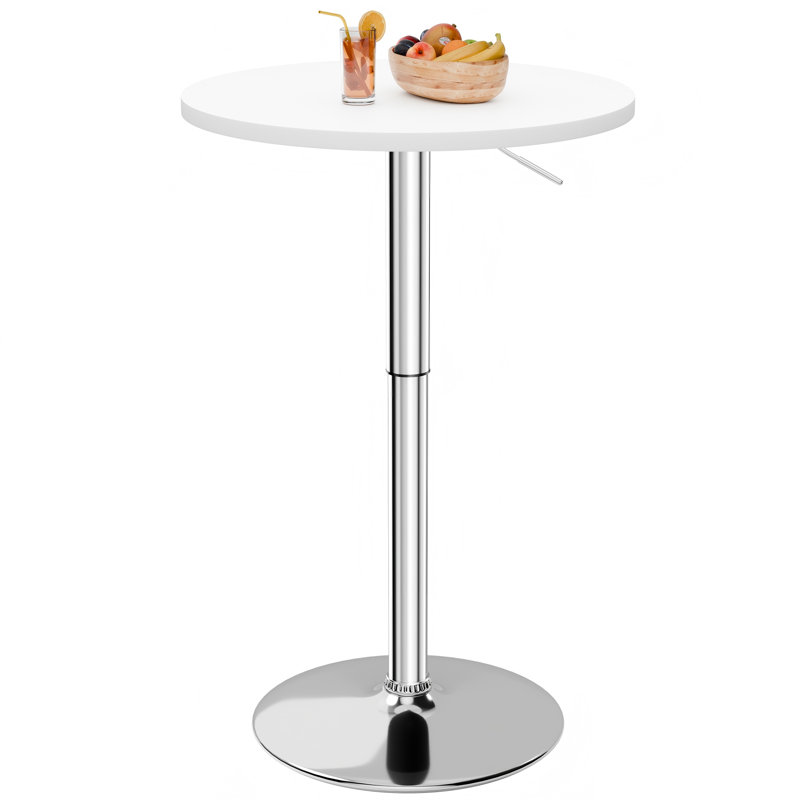 Table de bar ronde à hauteur réglable, table bistro bistro, table de salle à manger pivotante avec base chromée, Blanc, 1