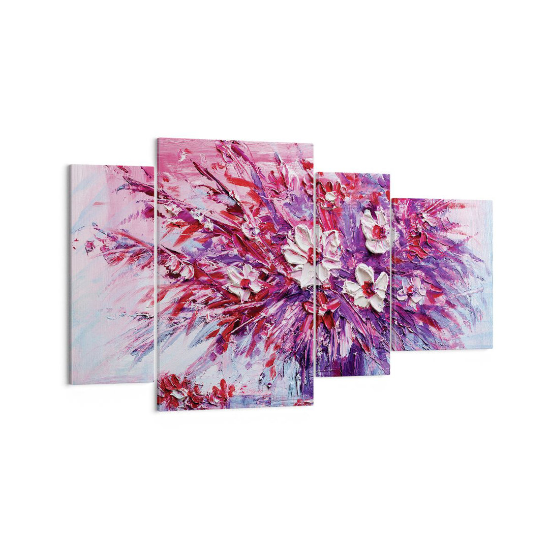 4-tlg. Leinwandbilder-Set Impasto Flowers Pink