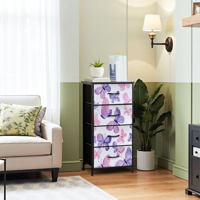 4 Drawer Dresser for Bedroom, Narrow Chest of Drawers, Wooden Top and Study Iron Frame 18"x37.5"-(WxH)