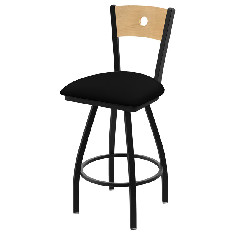 Tabouret de bar pivotant de 36" Lareau, Ride noire, Rein Thatch, Chêne moyen