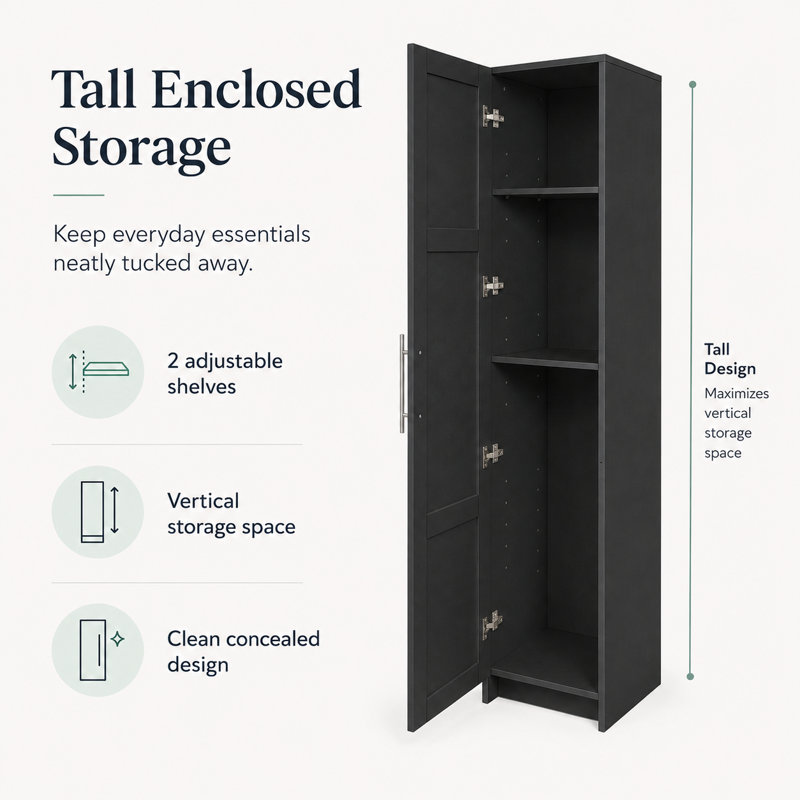 Helsie 15.76" W x 70.88" H Tall Narrow Storage Cabinet Sideboard, Black