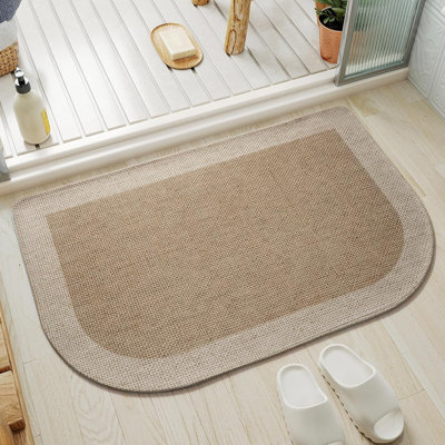 Half Circle Bath Mat, Non Slip Thin Bathroom Rugs, Brown 16x24
