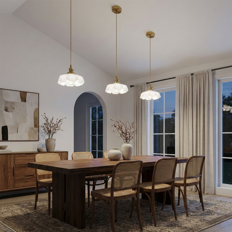 Aiwen Modern 1-Light Polished Brass Pendant Light with Glass Shade