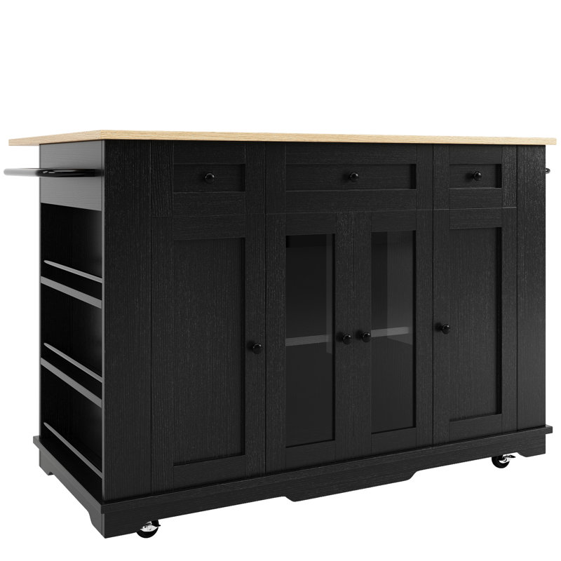 Wood Kitchen Island, Black