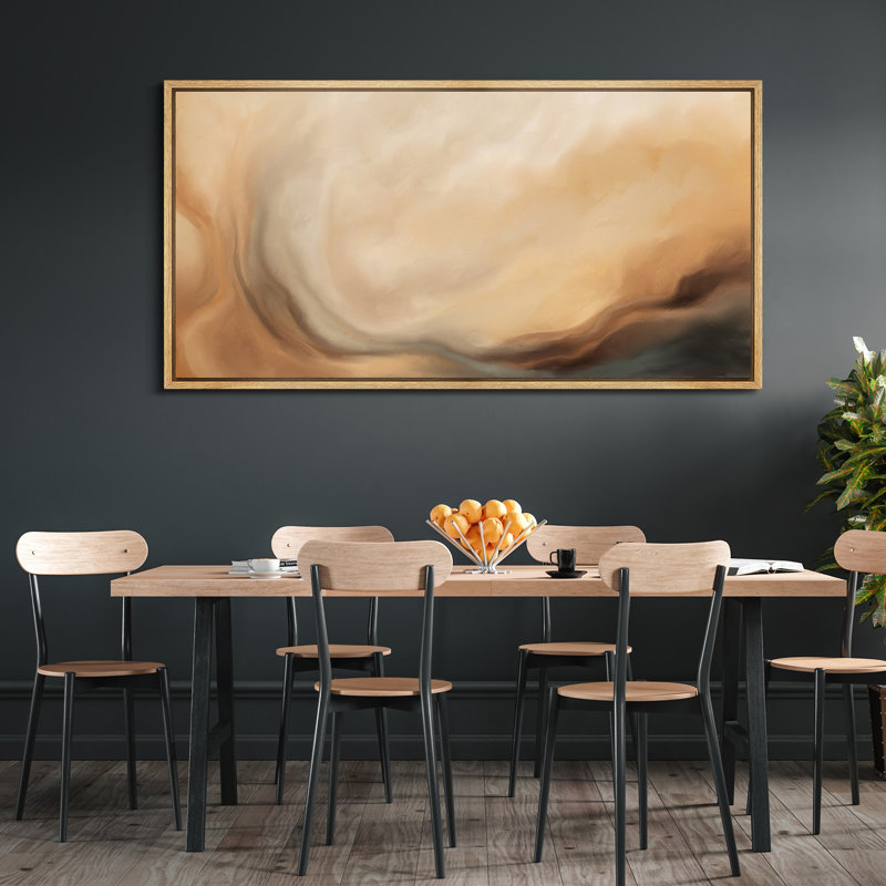 «Abstract Brown Strokes Relaxing Calm», impression sur toile encadrée surdimensionnée, H 30 po x l 60 po, Naturel
