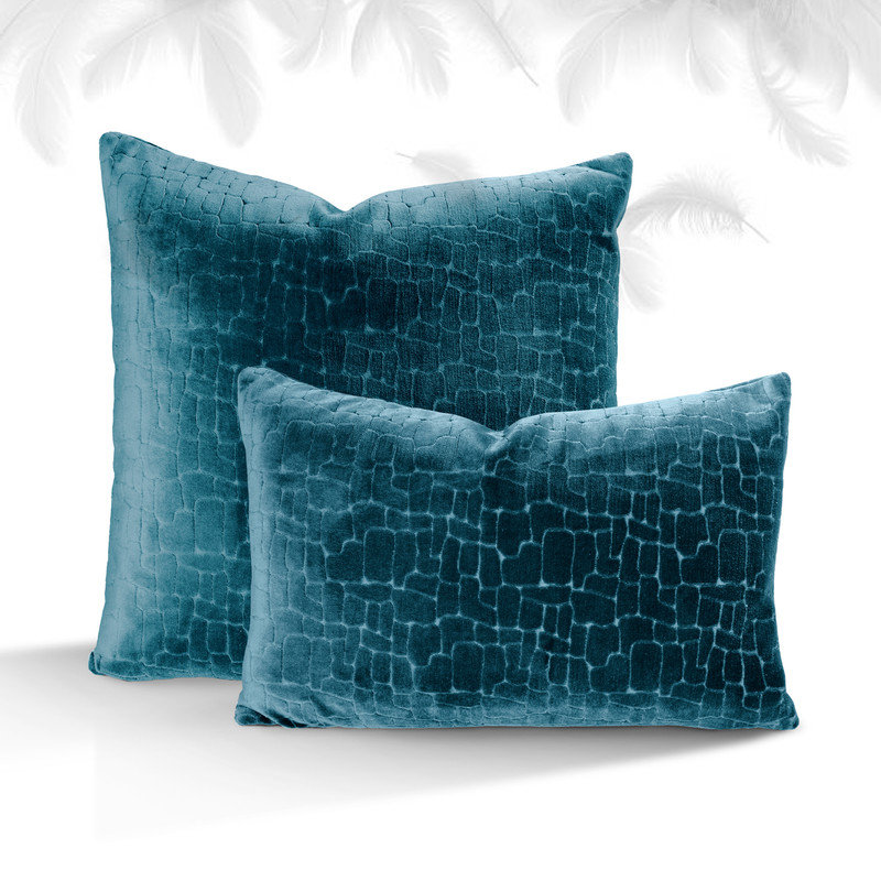 Austin Horn Classics Animal Pattern Cut Velvet Pillow Feather Down Insert Combo, Teal Blue, 20"H x 20"W x 6"D