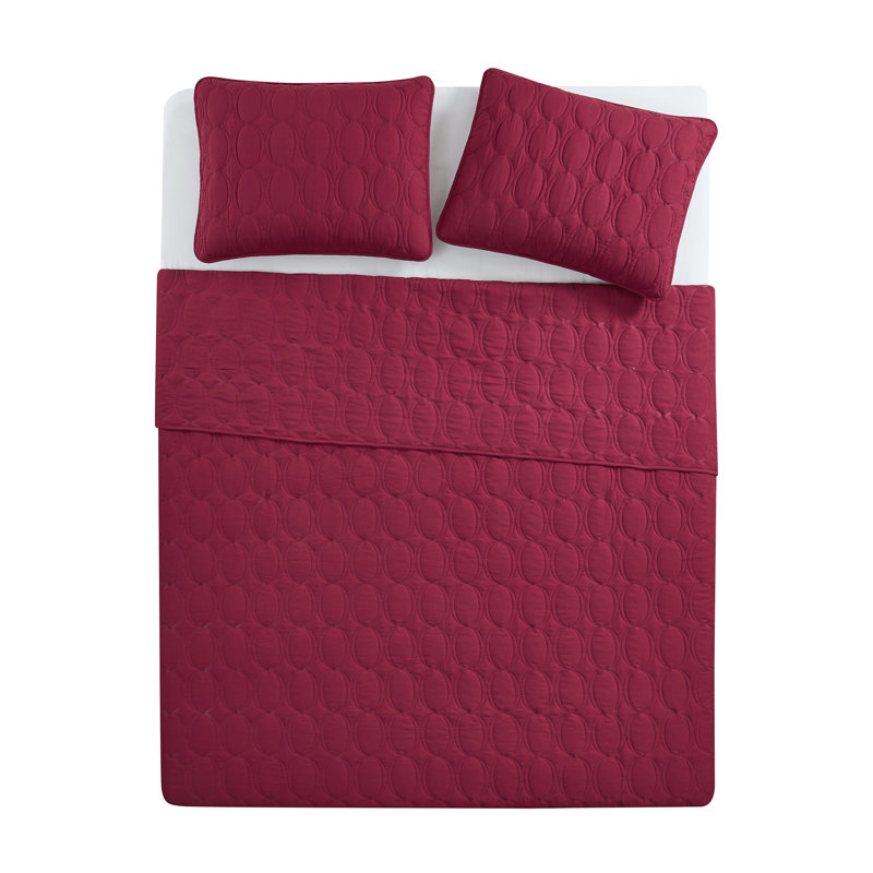Circles 3-Piece Pinsonic Microfiber Quilt Set, Red