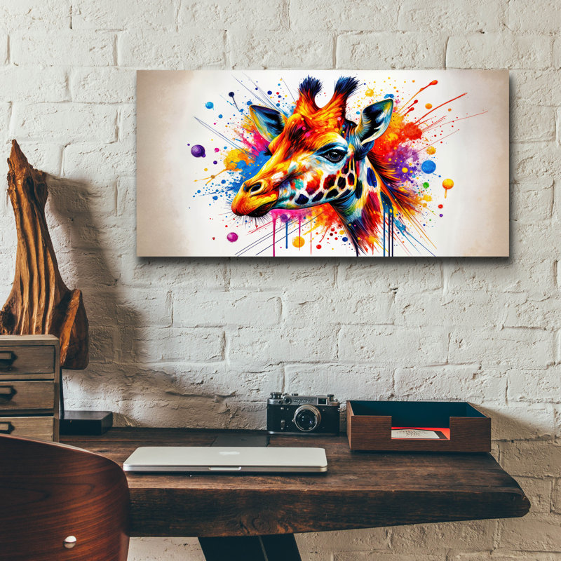 «Giraffe Paint Splash» par Rey Klimt, art mural en verre acrylique, H 12 po x l 24 po