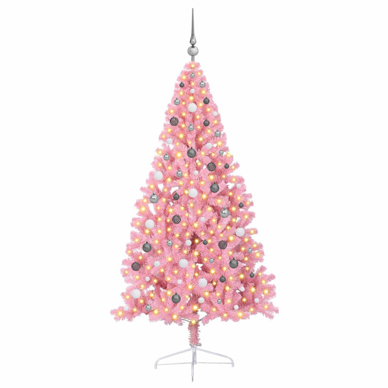  Artificial Pre-lit Christmas Tree PVC, 6.89' H, Pink/Silver