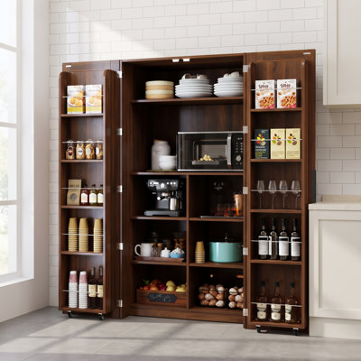 Buffet indépendant avec portes, meuble de rangement en noyer de 159 cm de haut, idéal pour l'organisation de la cuisine et du salon.