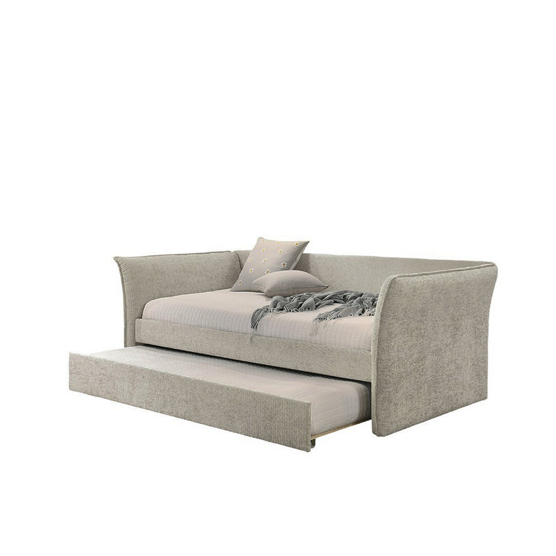 Transitional Style 1Pc Twin Size Daybed W/ Trundle Flared Arms Mattress Ready Beige Finish Primary Living Room, Beige