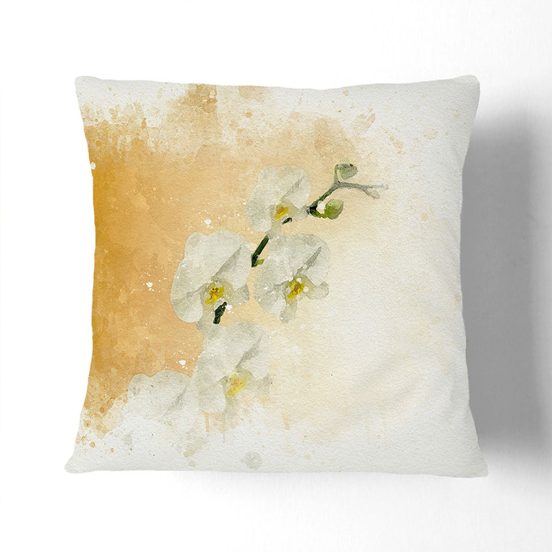 Floral Square Cushion, 40cm H x 40cm W x 15cm D, White