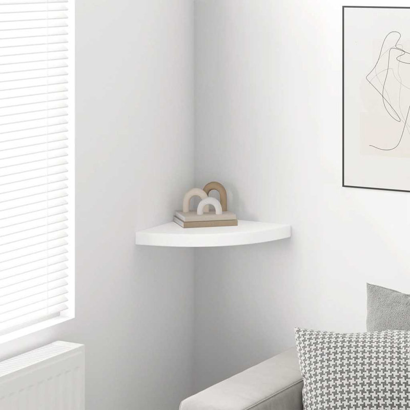 Tablette de coin murale Tablette de coin flottante, Blanc très luisant, H 1,5 po x l 13,8 po x P 13,8 po