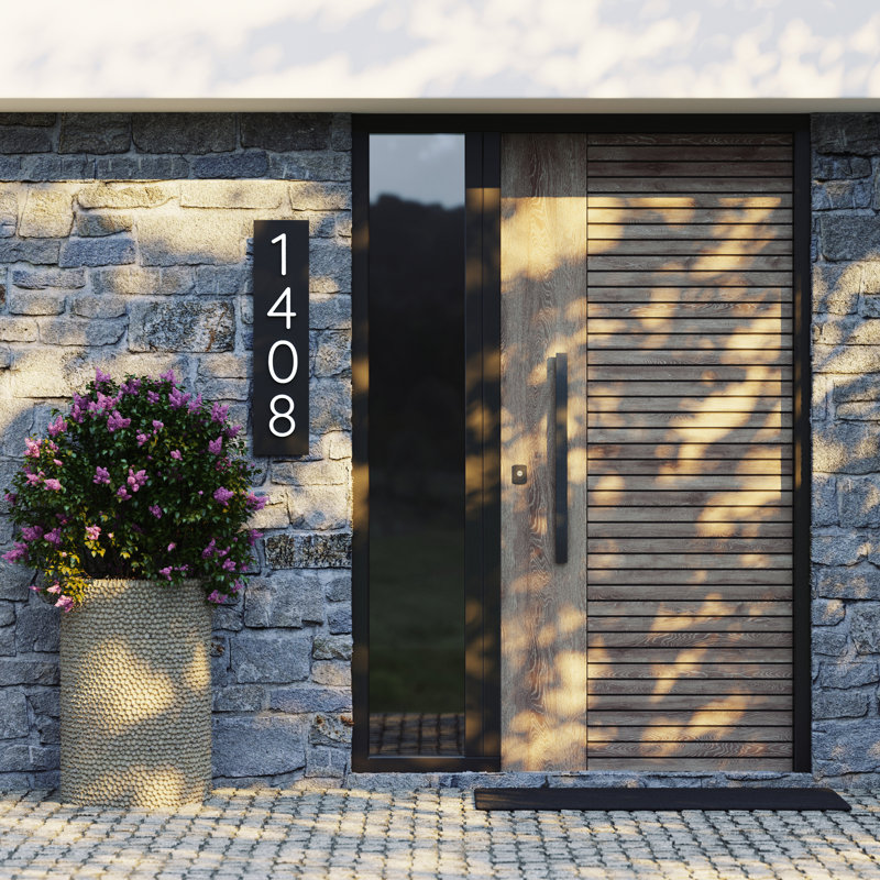 Numéros de maison pour l'extérieur, Chiffres blancs sur fond noir, Vertical, Oui