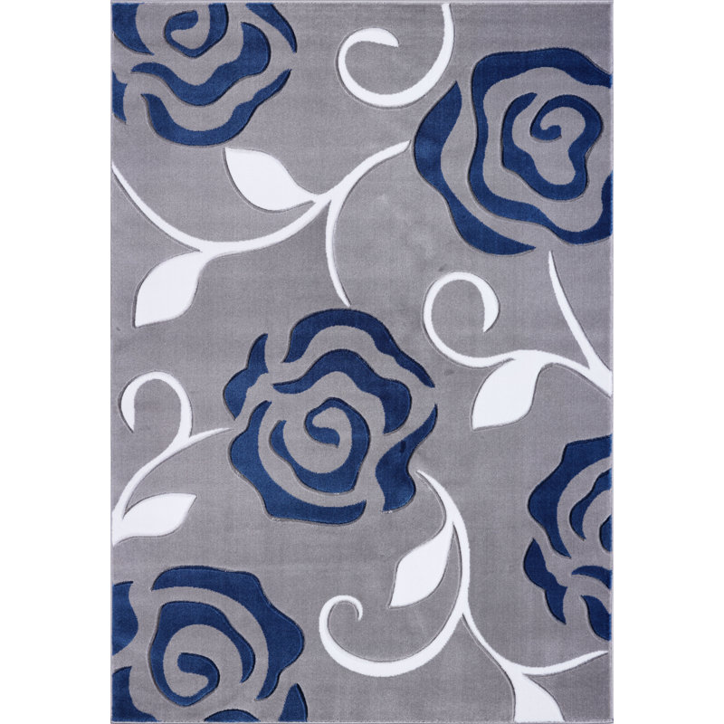Tapis gris / bleu Ahbleza, Rectangle 5 pi 3 po x 7 pi 6 po