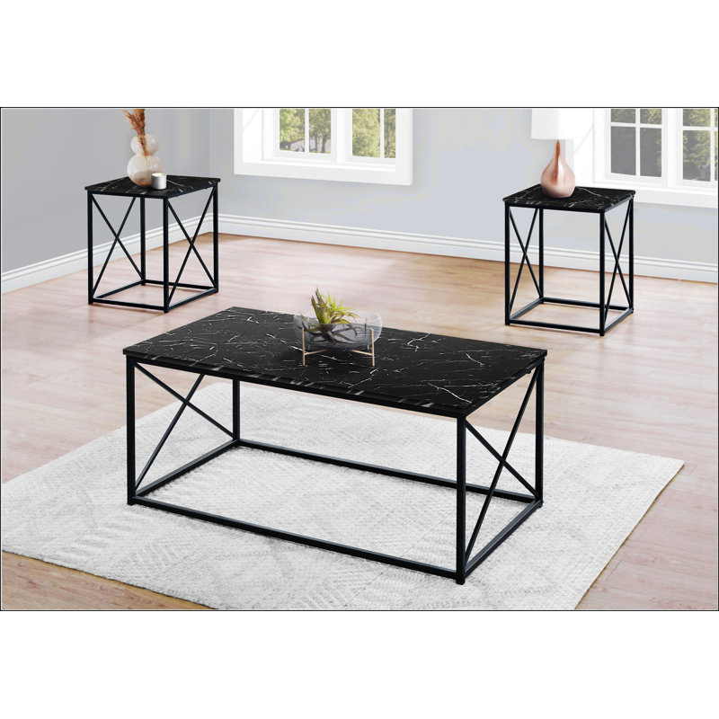 Ensemble de table avec cadre en X, Noir, noir, noir, noir