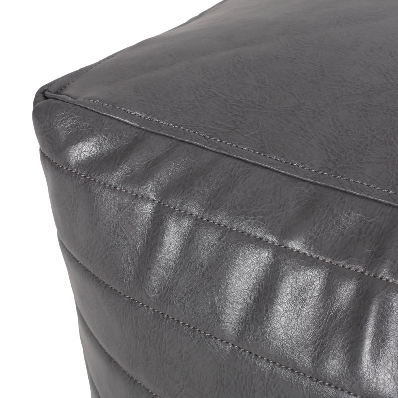 Candy Contemporary Faux Leather Square Pouf, Gray Faux Leather