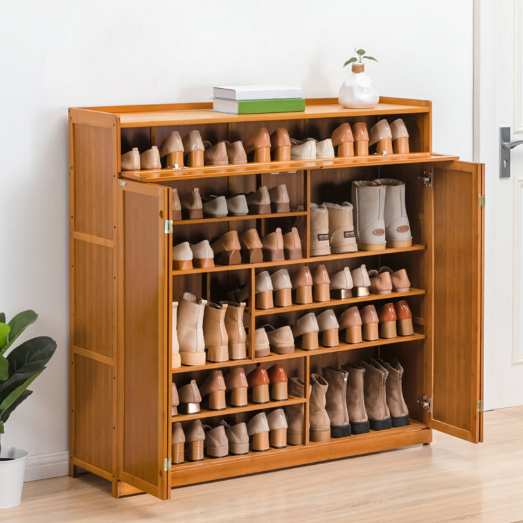 Freestanding Shoe Storage Cabinet for Entryway, Wooden Narrow Shoe Rack Organizer - Rustic Brown