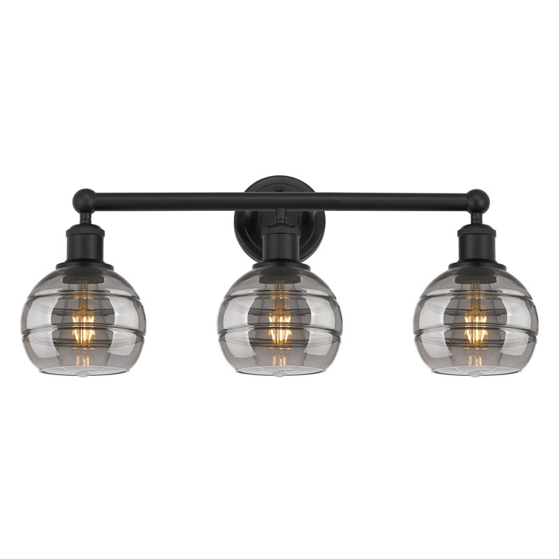 Éclairage pour meuble-lavabo 3 lumières Natick, Gris fumée clair, Noir mat