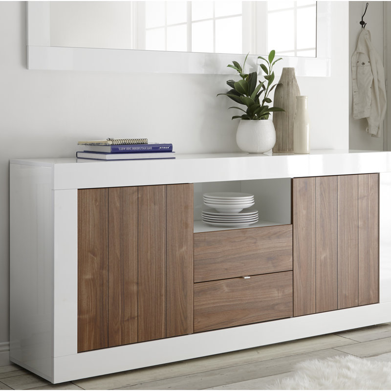 Hisey 184 Cm Wide 2 Drawer Sideboard, White/Walnut