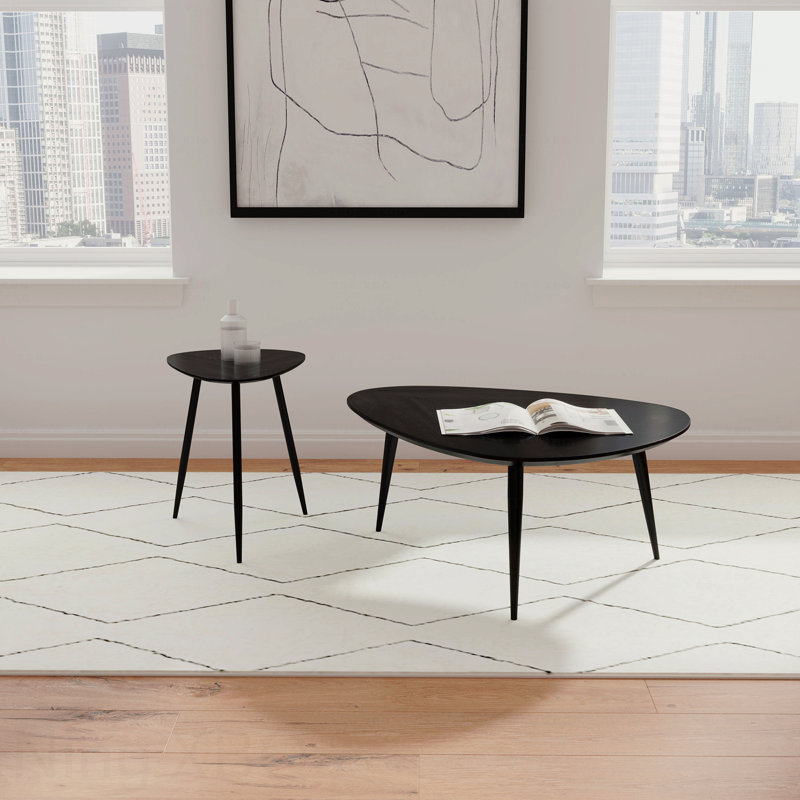 Black Triangular Solid Wood Coffee Table