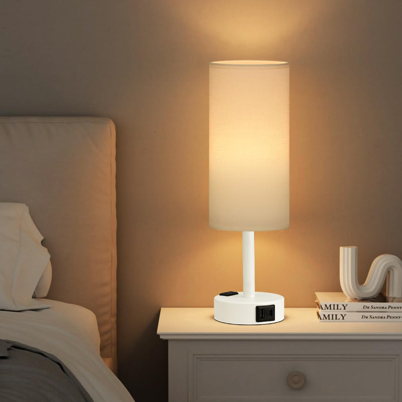 Lampe de chambre pour table de chevet, Blanc, Blanc