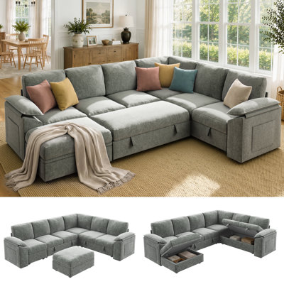 107.8" U Shaped Modular Sofa, Comfy Sectional Couch with Moveable Ottoman for Living Room