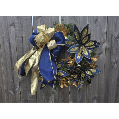 Navy And Gold Poinsettia Wreath