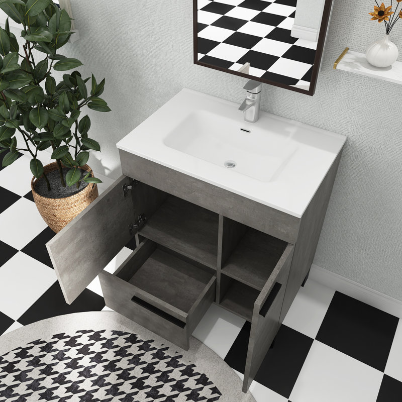 Meuble-lavabo simple 28 po avec comptoir en céramique Sherlonda