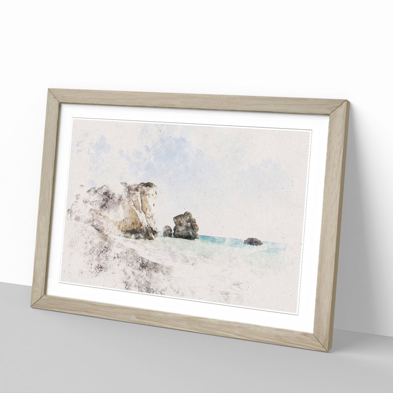Cyprus Beach - Picture Frame Painting, 65cm H x 90cm W x 2cm D, Oak