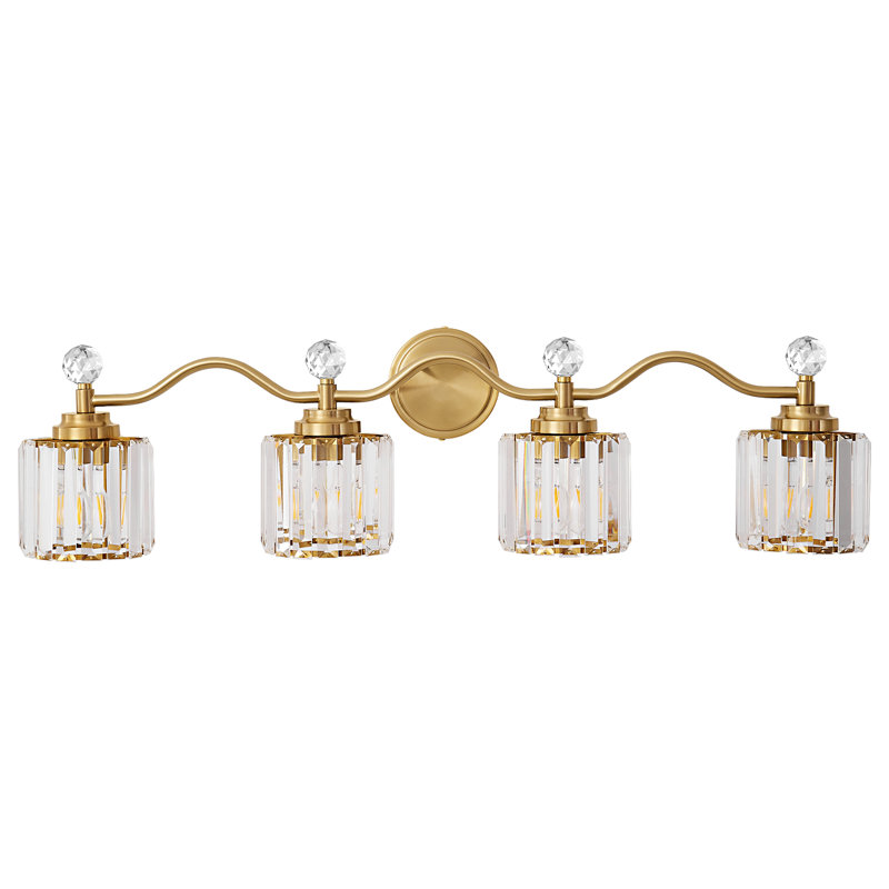 Luminaire de meuble-lavabo à intensité variable avec abat-jour en cristal Emilion, Doré, 4 lumières
