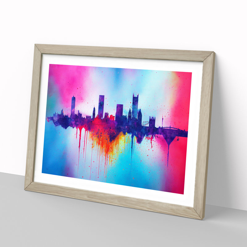 Bold London Skyline Watercolour Vol.3 Abstract - Single Picture Frame Print, 46cm H x 64cm W x 2cm D, Oak Framed