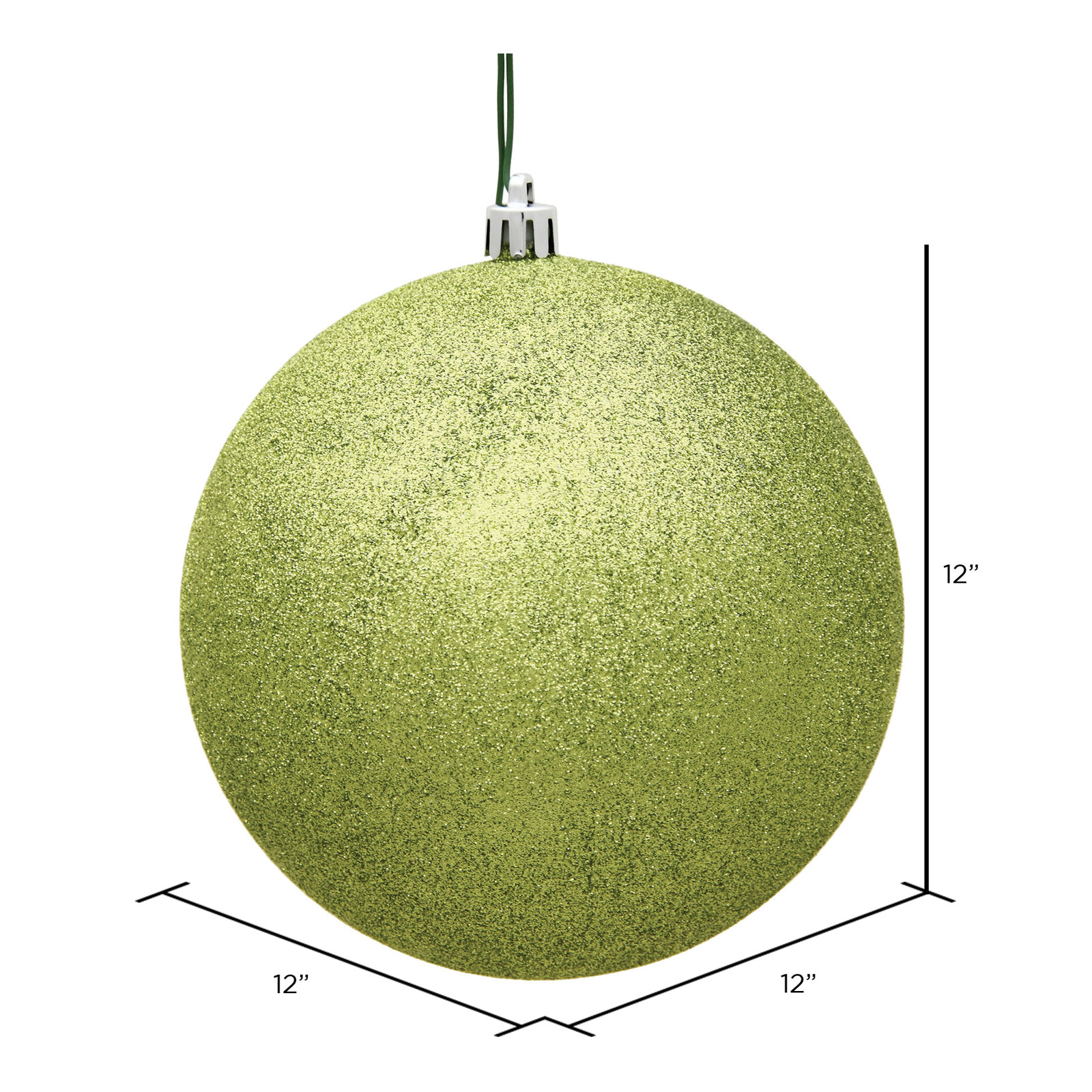 Holiday Décor Ball Ornament, 12" H x 12" W x 12" D, Lime Glitter