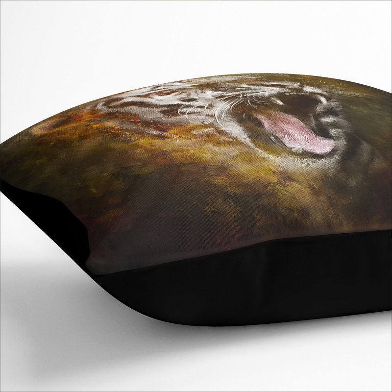 Tiger Roar Scatter Cushion with Filling, 40cm H x 40cm W x 15cm D, Black